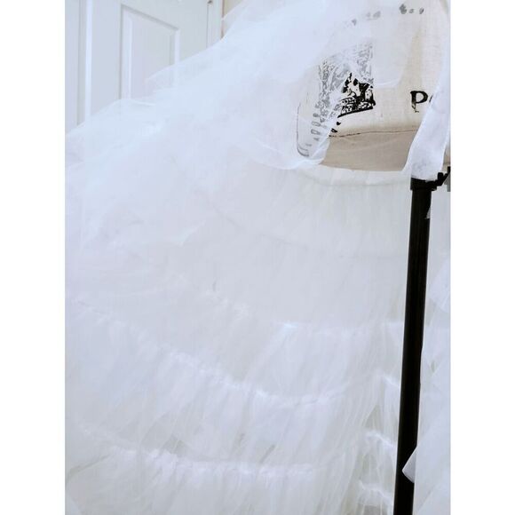 🤍 NEW Bridal Wedding Layered Tulle Mesh Petticoat Train Wrap Hi-Lo Open Skirt - Picture 6 of 16